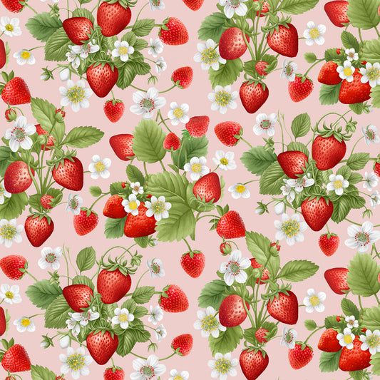 Berry Sweet Strawberries Bouquet Pink    CD3402-PINK Cotton Woven Fabric