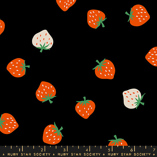 PREORDER ITEM - EXPECTED MAY 2025: Strawberry by Kimberly Kight of Ruby Star Society Strawberry Black    RS3085.22 Cotton Woven Fabric