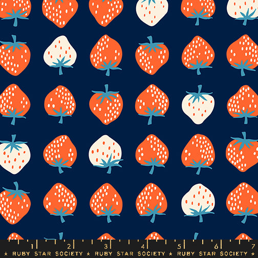 PREORDER ITEM - EXPECTED MAY 2025:  Strawberry by Kimberly Kight of Ruby Star Society Strawberry Navy    RS3084.23 Cotton Woven Fabric