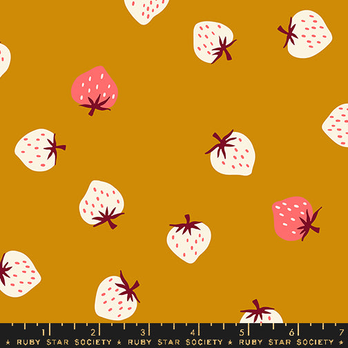 Strawberry by Kimberly Kight of Ruby Star Society Strawberry Toss Butterscotch    RS3085.15 Cotton Woven Fabric