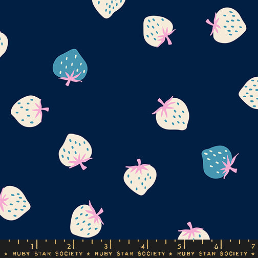 Strawberry by Kimberly Kight of Ruby Star Society Strawberry Toss Navy    RS3085.21 Cotton Woven Fabric