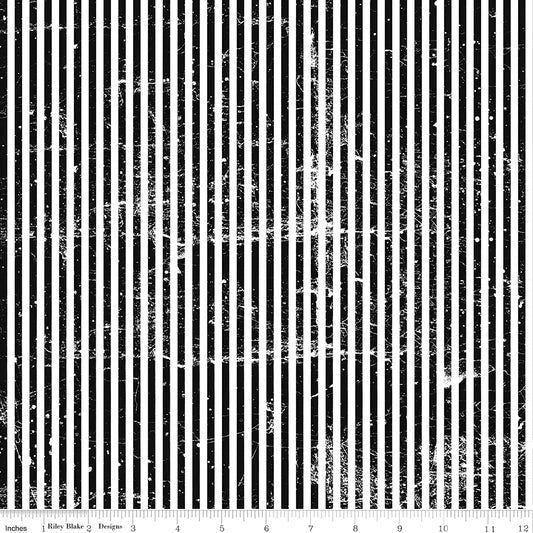 PREORDER ITEM - EXPECTED APRIL 2026: Scary Scraps by J. Wecker Frisch Stressed Stripes Black    C17613-BLACK Cotton Woven Fabric