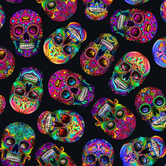 Day of the Dead Family Album Sugar Skulls Black FUN-CD3604-BLACK Cotton Woven Fabric