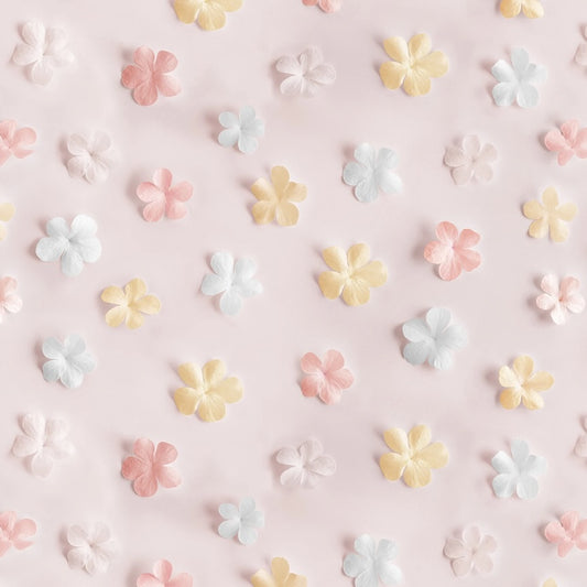 PREORDER ITEM - EXPECTED MARCH 2026: Another Dimension by Funny Girl Digital Sweet Paper Flowers Champagne 8683S-12 Cotton Woven Fabric