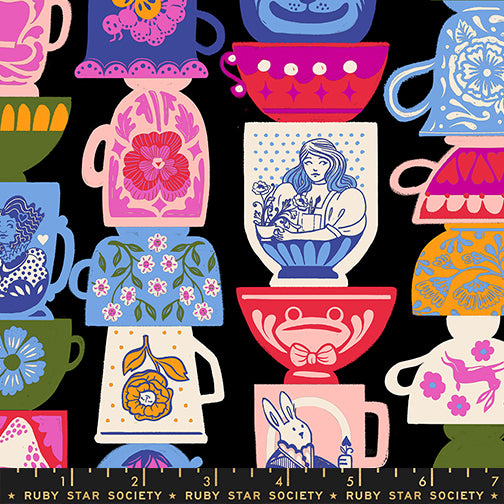 PREORDER ITEM - EXPECTED OCTOBER 2025: Hello Alice by Sarah Watts of Ruby Star Society Tea Party Black    RS2122.13 Cotton Woven Fabric