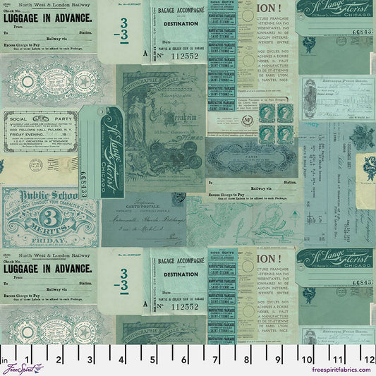 Tim Holtz Eclectic Element Palette Teal Ephemera PWTH275.TEAL Cotton Woven Fabric