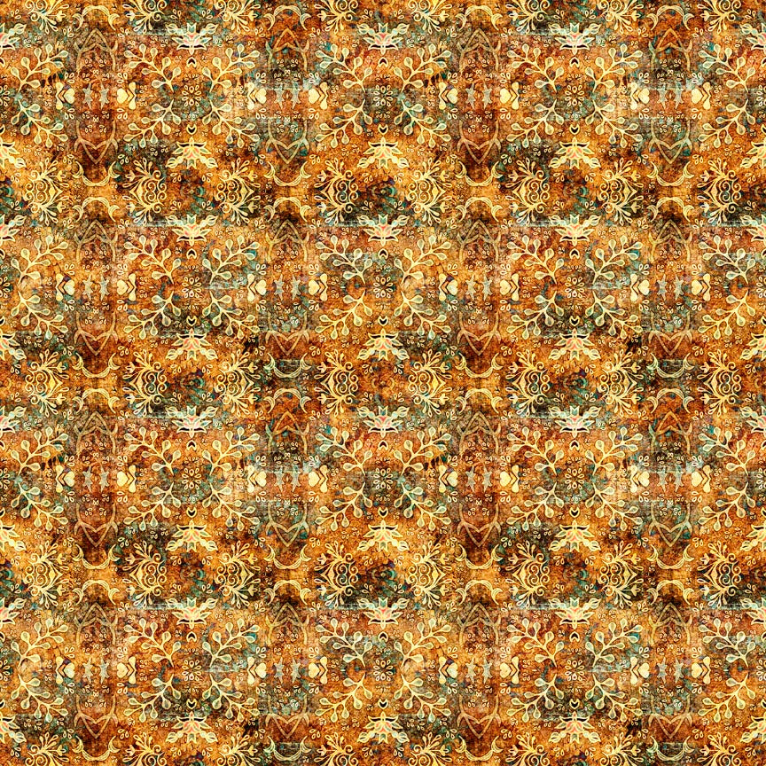 Bookworm by Morris Creative Group Textured Leaf Medallion Amber    30455S Cotton Woven Fabric