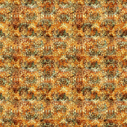 Bookworm by Morris Creative Group Textured Leaf Medallion Amber    30455S Cotton Woven Fabric