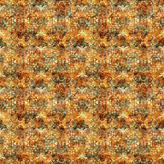 Bookworm by Morris Creative Group Textured Leaf Medallion Amber    30455S Cotton Woven Fabric