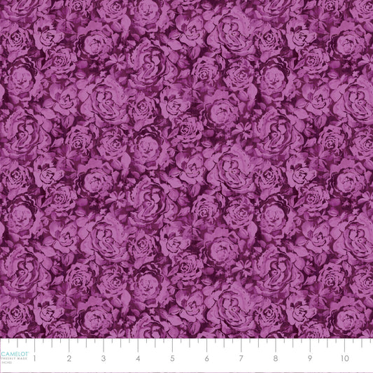 Daphne Textured Roses Purple 21231303-02 Cotton Woven Fabric
