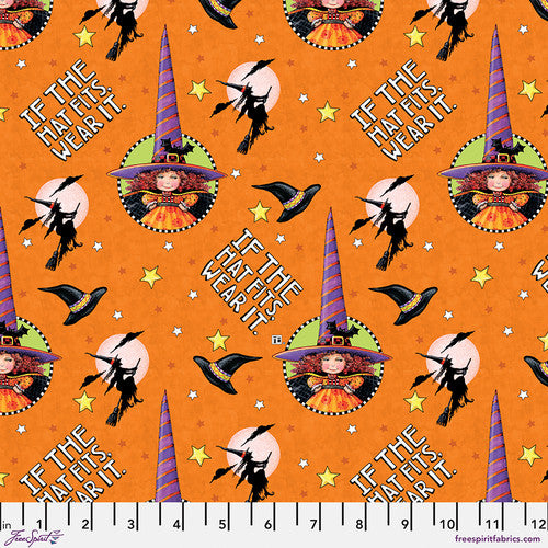 Spooky Cute Halloween Featuring work by Mary Engelbreit The Hat Fits Orange    PWMY007.ORANGE Cotton Woven Fabric