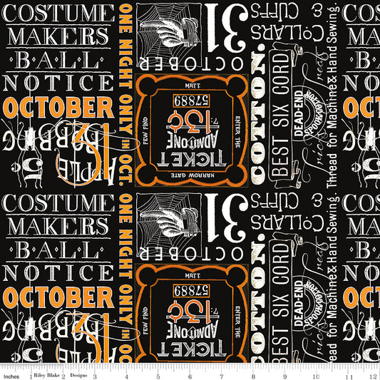 Costume Maker's Act 2 by J. Wecker Frisch Ticket Text Black    C16012R-BLACK Cotton Woven Fabric
