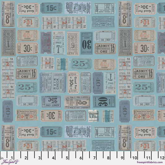 Tim Holtz Eclectic Element Palette Tickets Blue    PWTH282.BLUE Cotton Woven Fabric