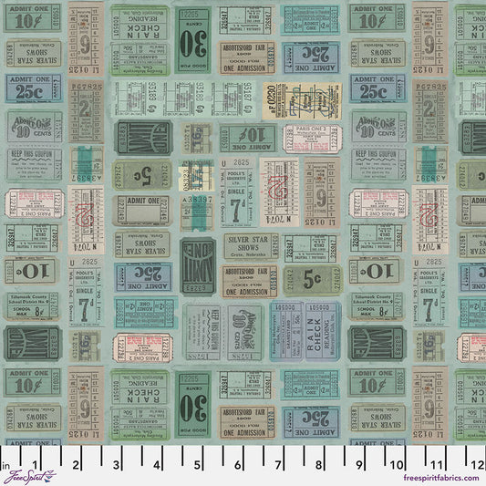 Tim Holtz Eclectic Element Palette Tickets Teal PWTH272.TEAL Cotton Woven Fabric