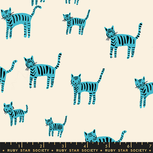 PREORDER ITEM - EXPECTED OCTOBER 2025:Catnap by Alexia Marcelle Abegg of Ruby Star Society Tiger Stripes Turquoise     RS4132.14 Cotton Woven Fabric