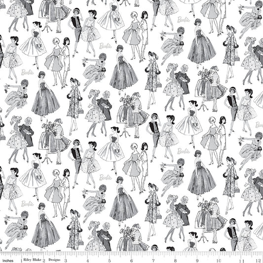 PREORDER ITEM - EXPECTED NOVEMBER 2025: Licensed Barbie Vintage Tonal White C16892-WHITE Cotton Woven Fabric