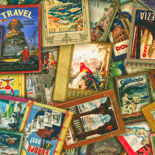 Vintage Voyage by Aimee Stewart Travel Guides Vintage    ATXD-23070-200 Cotton Woven Fabric