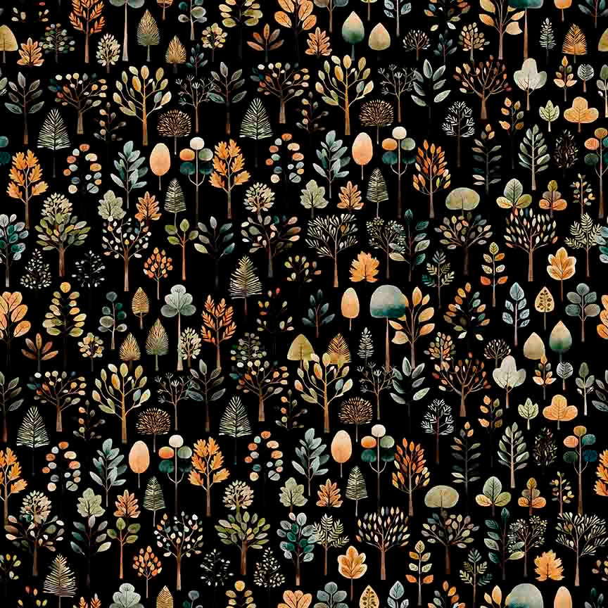 PREORDER ITEM - EXPECTED MARCH 2025: Bigfoot by Morris Creative Group Trees Black    30996J Cotton Woven Fabric