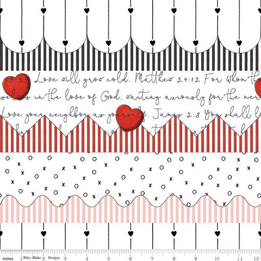 All My Heart by J. Wecker Frisch Trimmings Border Stripe C14132-WHITE Cotton Woven Fabric