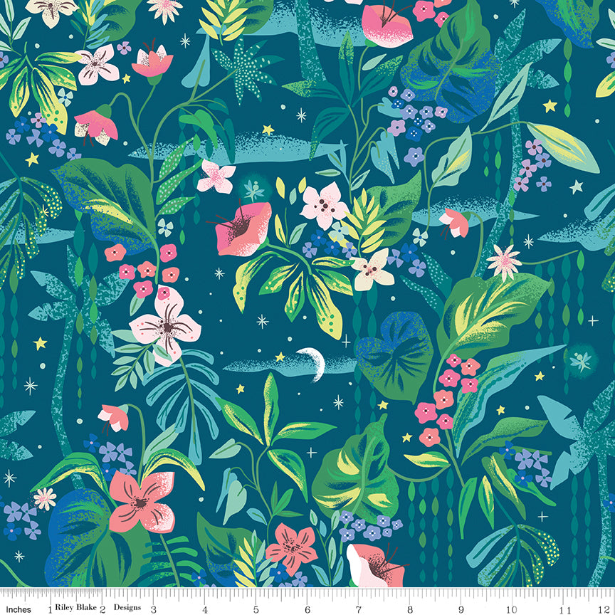 PREORDER ITEM - EXPECTED MARCH 2025: Forever Neverland by Jill Howarth Tropical Floral Night    C15903-NIGHT Cotton Woven Fabric