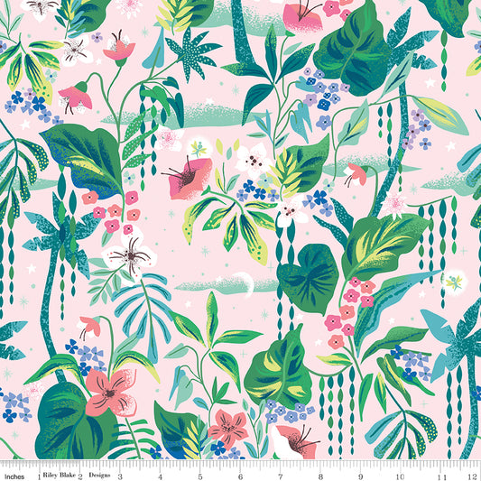 Forever Neverland by Jill Howarth Tropical Floral Pink C15903-PINK Cotton Woven Fabric