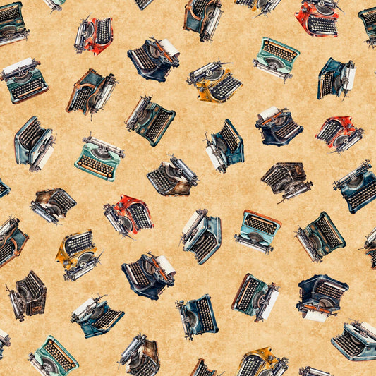 Bookworm by Morris Creative Group Typewriter Toss Tan    30448A Cotton Woven Fabric