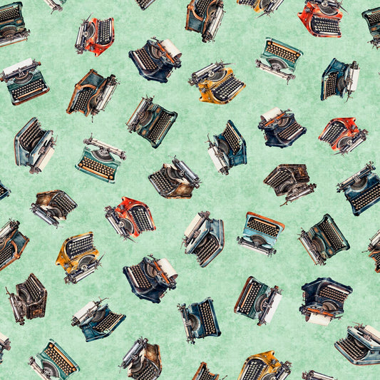 Bookworm by Morris Creative Group Typewriter Toss Sage    30448H Cotton Woven Fabric