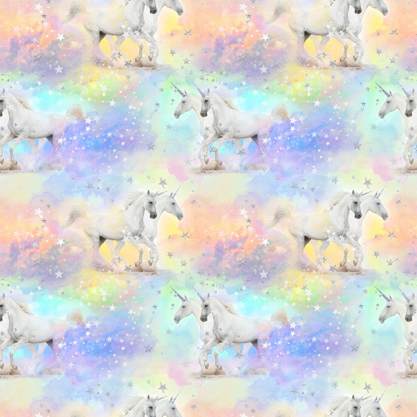 Unicorns Unicorns & Stars Metallic Glitter  CDM2946-PASTEL Cotton Woven Fabric