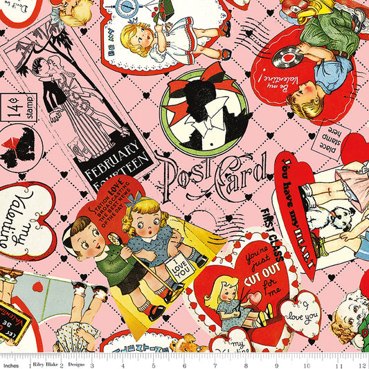 Take Heart by J. Wecker Frisch Valentine Card Toss Pink CD15383-PINK Cotton Woven Fabric