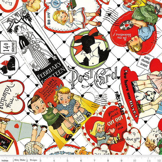 Take Heart by J. Wecker Frisch Valentine Card Toss White CD15383-WHITE Cotton Woven Fabric