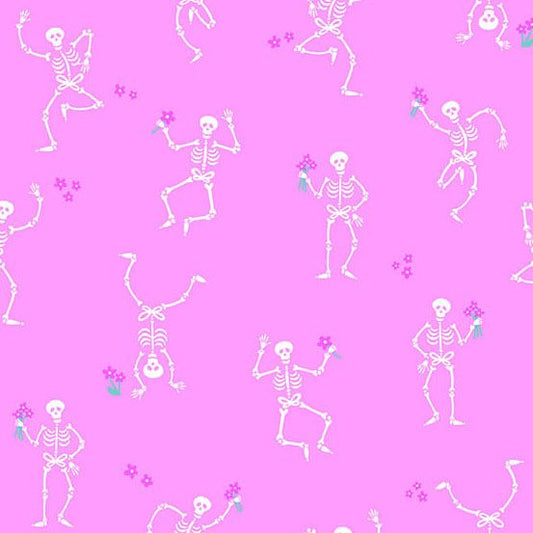 PREORDER ITEM-EXPECTED MARCH 2026: Ghostly Garden by K P Creates Skeleton Jig Pink A-10196-E Cotton Woven Fabric