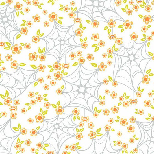 PREORDER ITEM-EXPECTED MARCH 2026: Ghostly Garden by K P Creates Web and Bloom White A-10198-L Cotton Woven Fabric