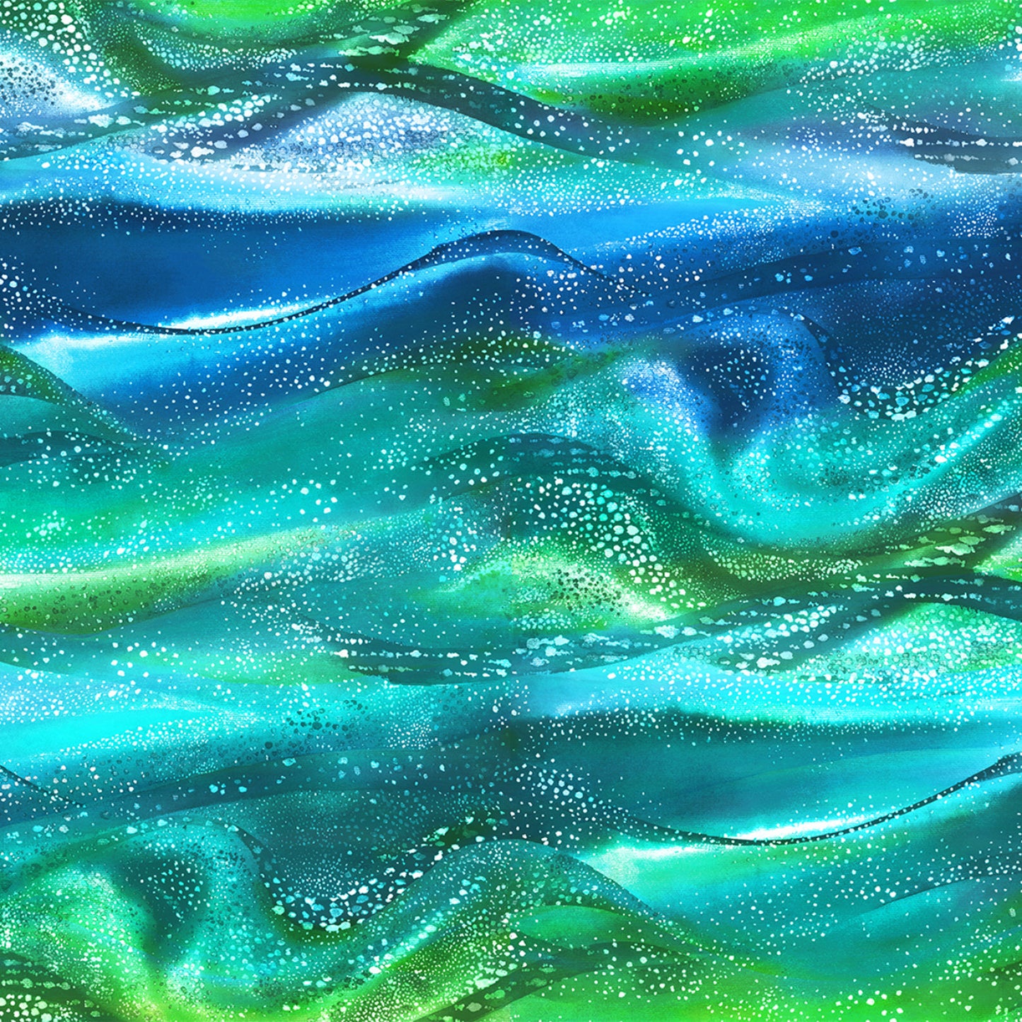 New Arrival: Pacifica Rainbow Waves Sold as a 25” Repeat Panel Cut Green and Blue D195G Cotton Woven Fabric