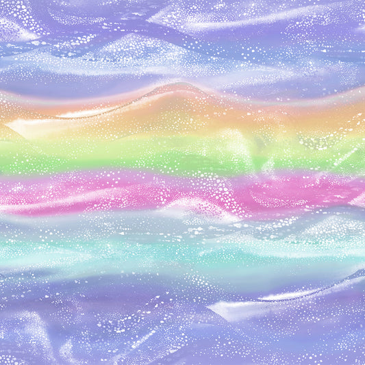 Pacifica Rainbow Waves Sold as a 25” Repeat Panel Cut Lilac and Pink D195V Cotton Woven Fabric