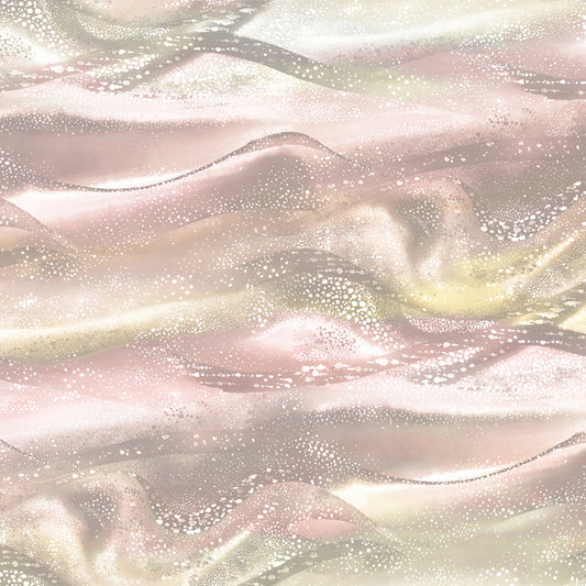 Pacifica Rainbow Waves Sold as a 25” Repeat Panel Cut Tan and Blush D195T Cotton Woven Fabric