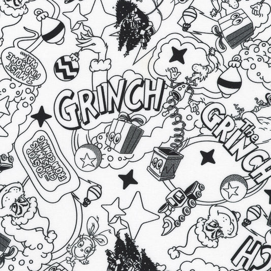 Licensed How the Grinch Stole Christmas by Dr. Seuss Enterprises White ADED-23099-1 Cotton Woven Fabric