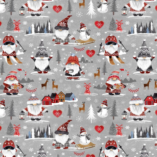 Nordic Gnomes by Gail Cadden Winter Town    GAIL-CD2884-GREY Cotton Woven Fabric