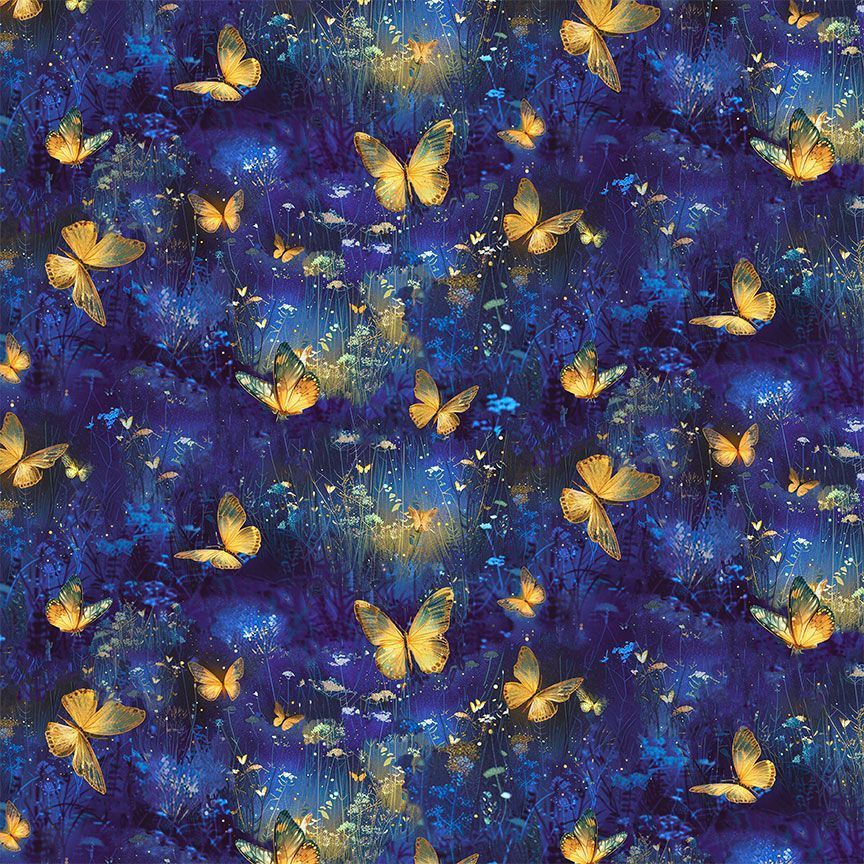 Preorder June 2026: Lumiere Luminous Butterflies BUG-CD4359 Royal by Timeless Treasures