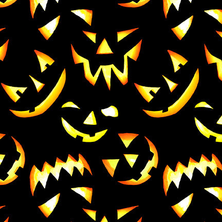 Thriller Night Halloween Jack-O-Lanterns Black 1012G-99 Glow in the Dark Cotton Woven Fabric