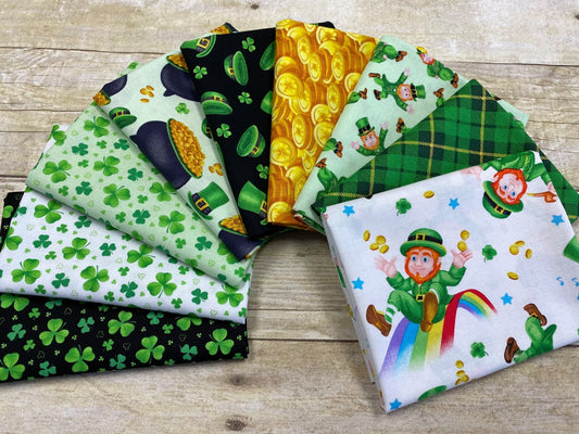 Pot of Gold by City Art Collection Leprechaun Tossed 9365-16 Cotton Woven Fabric