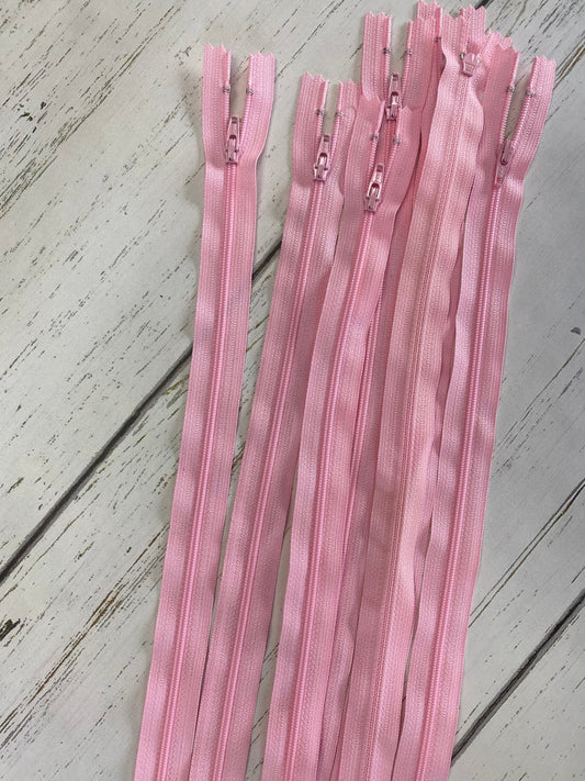 15" Pink nylon coil non-separating, closed-end zipper