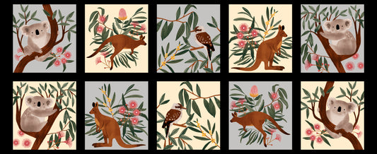 Aussie Friends by Victoria Barnes 18" Panel Block Cut Aussie Animal (Blocks are about 7.5" x 8")  2094-99 Cotton Woven Panel