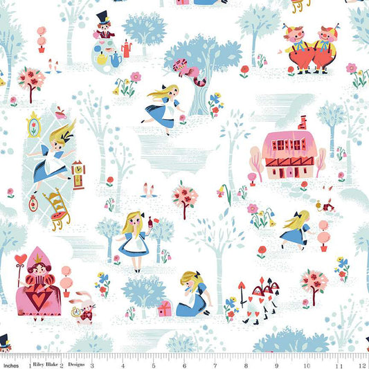 Down the Rabbit Hole by Jill Howath Main White    C12940-WHITE Cotton Woven Fabric