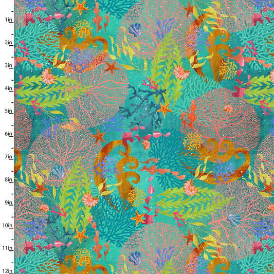 Shining Sea by Connie Haley Digitally Printed Reef Turquoise 21692-TRQ Cotton Woven Fabric