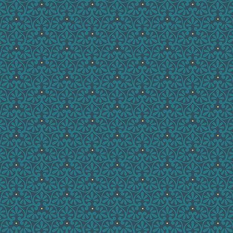 Yuna Calm Kimmidoll Flower Geo Dark Teal  24985Q Cotton Woven Fabric