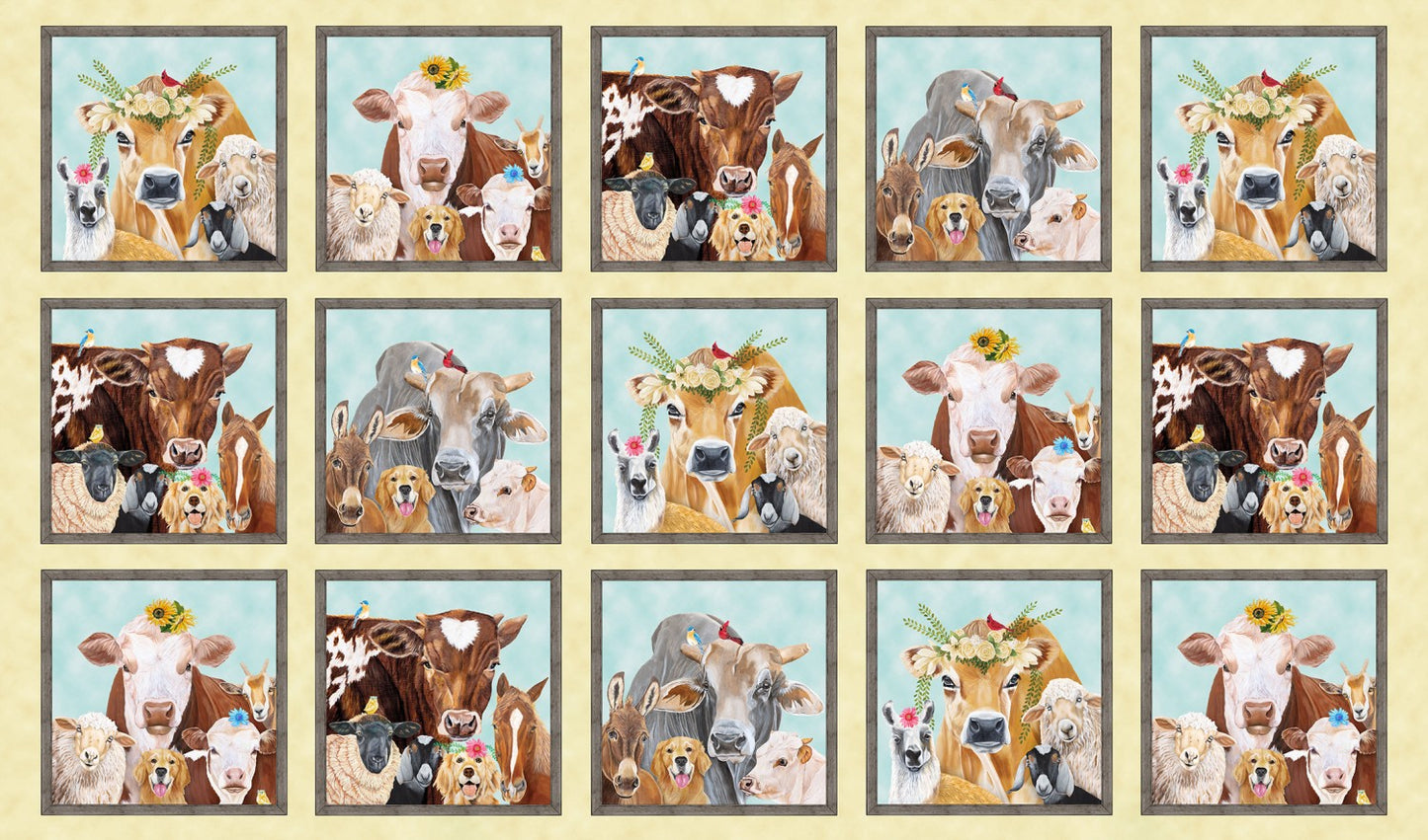 Happy Farm by Diane Fifer 24" Panel Block Cream    28000E-CREAM Cotton Woven Panel