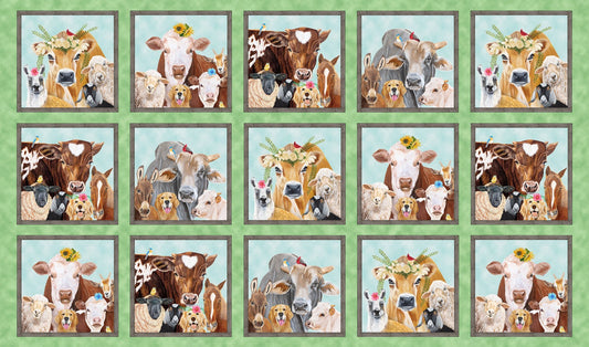 Happy Farm by Diane Fifer 24" Panel Block Green    28000E-GREEN Cotton Woven Panel