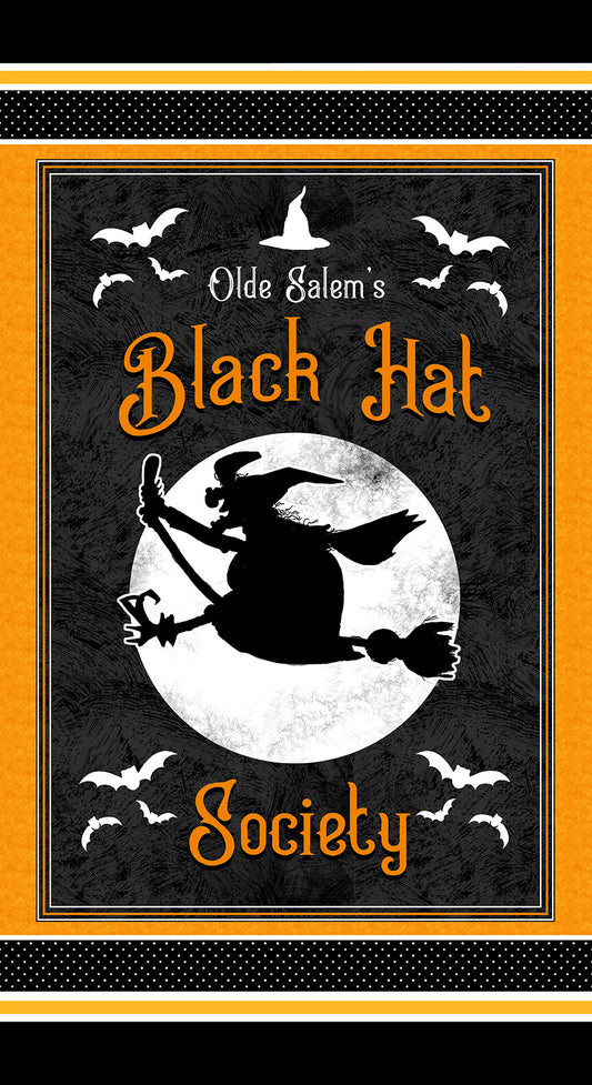Old Salem’s Black Hat Society Glow in the Dark by Shelly Comiskey 24" Panel Black 324PG-39 Cotton Woven Panel