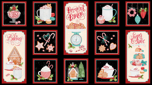 Peppermint Parlor by Danielle Leone 24" Panel Craft Multi Blocks measure 7.25"x7.25" and 7.25"x15.5" 27632-932 Cotton Woven Panel