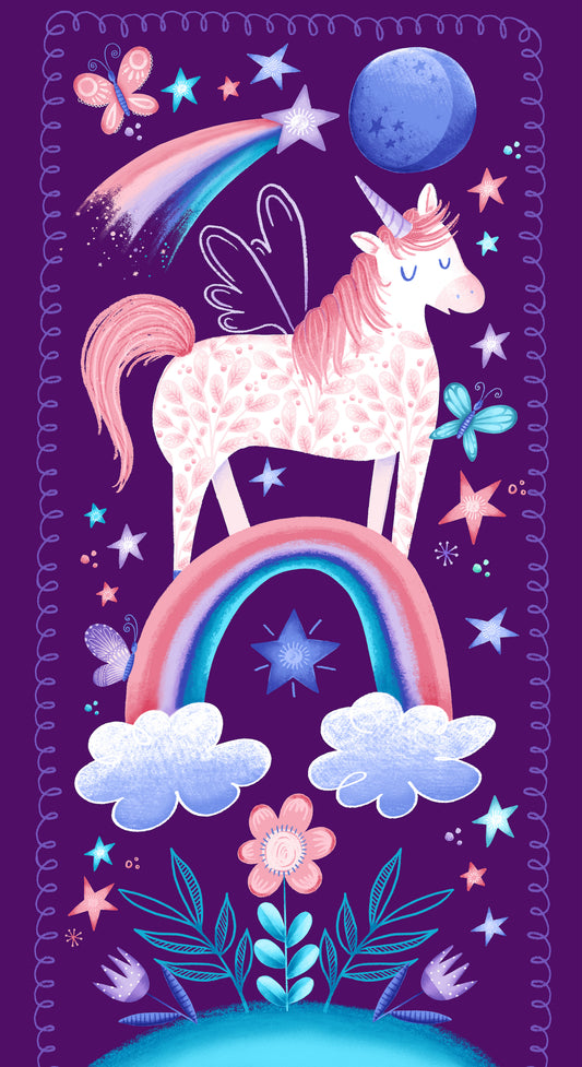 Sparkle Like a Unicorn by Danielle Hartgers 24" Panel Dk. Purple Panel 1863P-55 Cotton Woven Panel